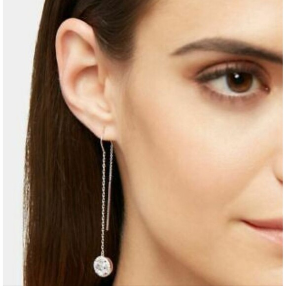 Silver Tone Luxe Pave Linear Earrings Cubic Zirconia Sensitive Ears Nickel Free - Picture 1 of 16